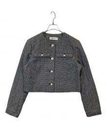 Stylevoice for xxx（スタイルヴォイスフォー）の古着「金ボタン千鳥格子ノーカラージャケット 26WFJ254121」｜グレー