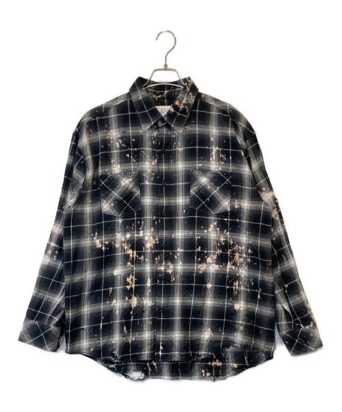 RAFU（ラフ）RAFU (ラフ) Bleached & Damaged shirt（漂白された＆ダメージシャツ） ブラック サイズ:Lの古着・服飾アイテム