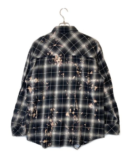 RAFU（ラフ）RAFU (ラフ) Bleached & Damaged shirt（漂白された＆ダメージシャツ） ブラック サイズ:Lの古着・服飾アイテム