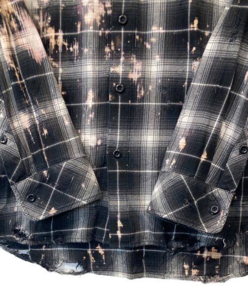 RAFU（ラフ）RAFU (ラフ) Bleached & Damaged shirt（漂白された＆ダメージシャツ） ブラック サイズ:Lの古着・服飾アイテム