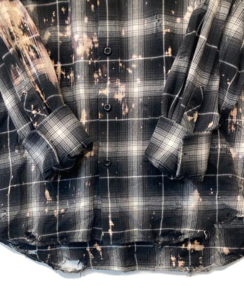 RAFU（ラフ）RAFU (ラフ) Bleached & Damaged shirt（漂白された＆ダメージシャツ） ブラック サイズ:Lの古着・服飾アイテム