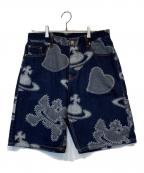 Vivienne Westwood manヴィヴィアン ウェストウッド マン）の古着「HEART SKULL ORB デニムハーフパンツ 239017」｜インディゴ