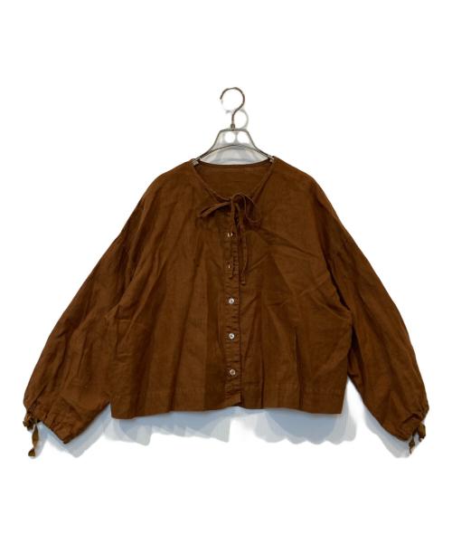 nest Robe（ネストローブ）nest Robe (ネストローブ) リネン超撥水ギャザースリーブショートシャツ 01213-1111 ブラウン サイズ:FREEの古着・服飾アイテム