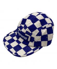 SUPREME（シュプリーム）の古着「Checkerboard Boucle Camp Cap チェッカーボードブークレキャンプキャップ」｜アイボリー×ブルー