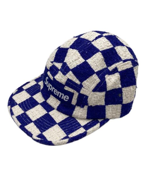SUPREME（シュプリーム）Supreme (シュプリーム) Checkerboard Boucle Camp Cap チェッカーボードブークレキャンプキャップ アイボリー×ブルーの古着・服飾アイテム