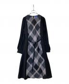 BLUE LABEL CRESTBRIDGEブルーレーベルクレストブリッジ）の古着「スムージーサテンパーシャルチェックドレス 55J24-462-07」｜ブラック