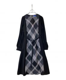BLUE LABEL CRESTBRIDGE（ブルーレーベルクレストブリッジ）の古着「スムージーサテンパーシャルチェックドレス 55J24-462-07」｜ブラック