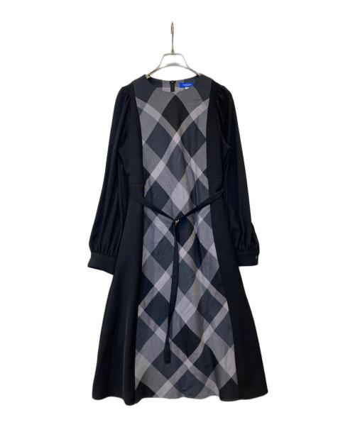 BLUE LABEL CRESTBRIDGE（ブルーレーベルクレストブリッジ）BLUE LABEL CRESTBRIDGE (ブルーレーベルクレストブリッジ) スムージーサテンパーシャルチェックドレス 55J24-462-07 ブラック サイズ:38の古着・服飾アイテム