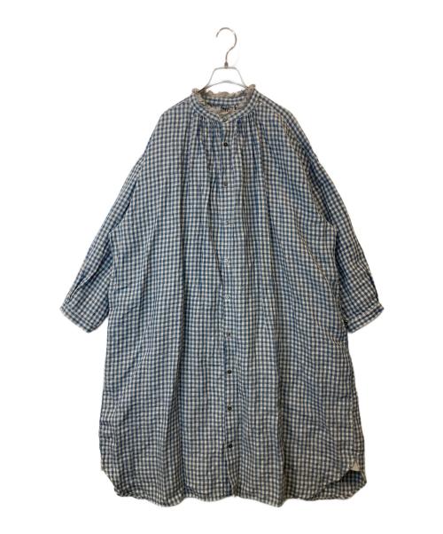nest Robe（ネストローブ）nest Robe (ネストローブ) リネンギンガムクロップドワンピース 01251-1041 ブルー サイズ:FREEの古着・服飾アイテム