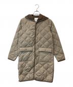 TAIONタイオン）の古着「パイピングフード ロングダウンコート　LN2303」｜ベージュ