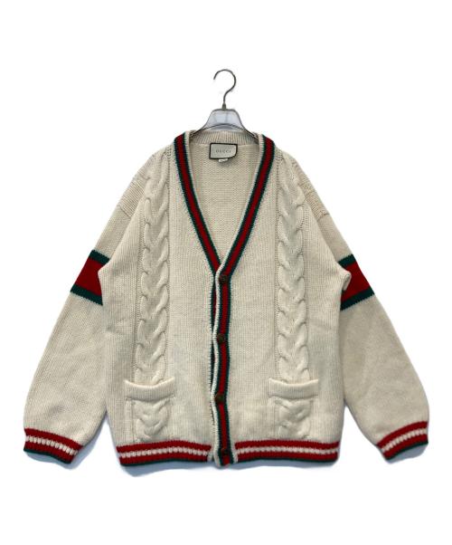 GUCCI（グッチ）GUCCI (グッチ) cable knit wool cardigan ケーブル ニット ウール カーディガン 497037 X1561 アイボリー サイズ:XLの古着・服飾アイテム