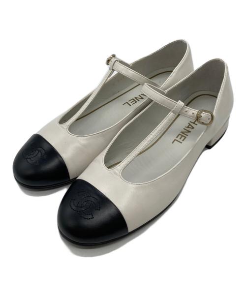 傷あり（シャネル）傷あり (シャネル) メリージェーンTストラップパンプス G39562 ホワイト サイズ:37Cの古着・服飾アイテム