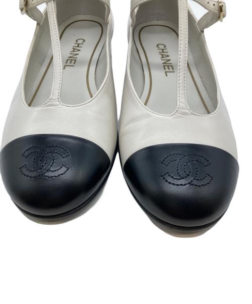 傷あり（シャネル）傷あり (シャネル) メリージェーンTストラップパンプス G39562 ホワイト サイズ:37Cの古着・服飾アイテム