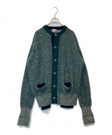 MAATEE&SONS（マーティーアンドサンズ）の古着「強撚ひょっとこクルーネックカーディガン　MT2303-0105」｜グリーン