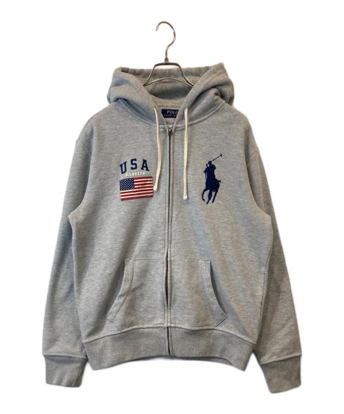 POLO RALPH LAUREN（ポロ・ラルフローレン）POLO RALPH LAUREN (ポロ・ラルフローレン) USA星条旗 ビッグポニージップパーカー グレー サイズ:Mの古着・服飾アイテム