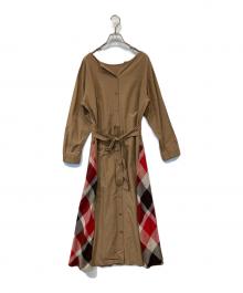 BLUE LABEL CRESTBRIDGE（ブルーレーベルクレストブリッジ）の古着「切替チェックシャツワンピース」｜ベージュ