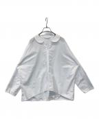 homspunホームスパン）の古着「ハイカウントクロス丸襟プルオーバーブラウス　252-5749」｜ホワイト