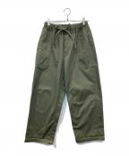 homspunホームスパン）の古着「高密度ウェポンひもワイドパンツ　252-3357」｜グリーン