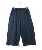 homspunホームスパン）の古着「ウールリネンギャザーワイドパンツ　252-3389」｜ブラック