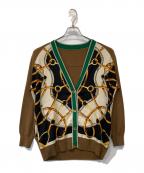 GRACE CLASSグレースクラス）の古着「スカーフプリントニットカーディガン　29453225」｜ブラウン