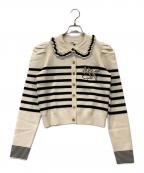 DOUBLE STANDARD CLOTHINGダブルスタンダードクロージング）の古着「パフショルダーボーダーニットカーディガン」｜アイボリー×ブラック