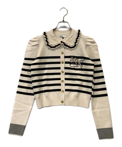 DOUBLE STANDARD CLOTHING（ダブルスタンダードクロージング）DOUBLE STANDARD CLOTHING (ダブルスタンダードクロージング) パフショルダーボーダーニットカーディガン アイボリー×ブラック サイズ:38の古着・服飾アイテム