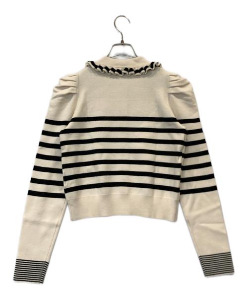 DOUBLE STANDARD CLOTHING（ダブルスタンダードクロージング）DOUBLE STANDARD CLOTHING (ダブルスタンダードクロージング) パフショルダーボーダーニットカーディガン アイボリー×ブラック サイズ:38の古着・服飾アイテム