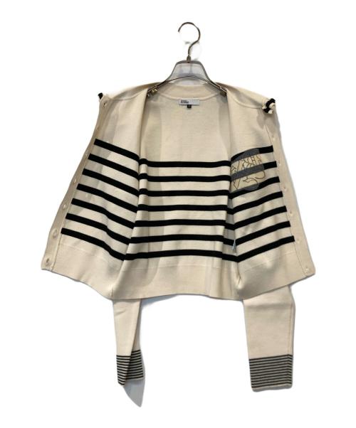 DOUBLE STANDARD CLOTHING（ダブルスタンダードクロージング）DOUBLE STANDARD CLOTHING (ダブルスタンダードクロージング) パフショルダーボーダーニットカーディガン アイボリー×ブラック サイズ:38の古着・服飾アイテム