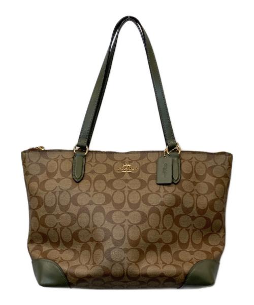 COACH（コーチ）COACH (コーチ) シグネチャートートバッグ F29208 ベージュ×グリーンの古着・服飾アイテム
