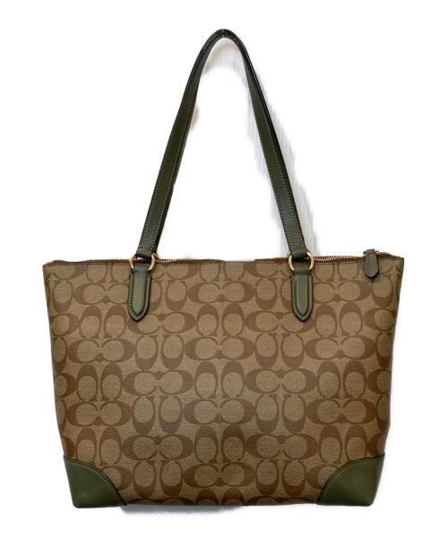 COACH（コーチ）COACH (コーチ) シグネチャートートバッグ F29208 ベージュ×グリーンの古着・服飾アイテム