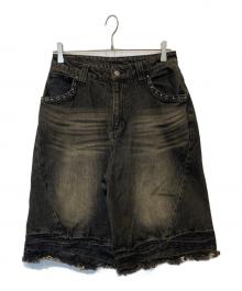 ANDER HUNK（アンダーハンク）の古着「Overdyed Studed Baggy Jorts オーバーダイド スタデッド バギー ジョーツ」｜ブラック