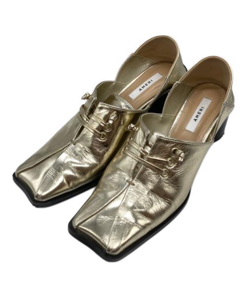 Ameri（アメリ）AMERI (アメリ) 2WAY SQUARE LOAFERS ツーウェイ・スクエア・ローファーズ ゴールド サイズ:Mの古着・服飾アイテム