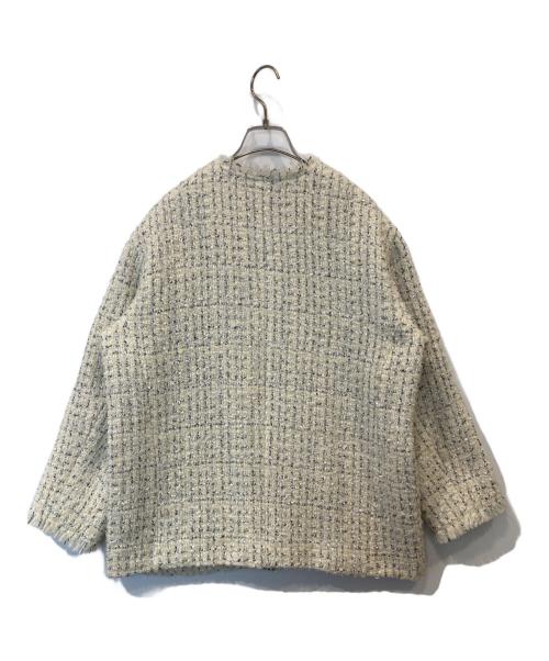 quaranciel（カランシエル）quaranciel (カランシエル) チェック ファンシー ツイード ノーカラー ジャケット ベージュ サイズ:36の古着・服飾アイテム
