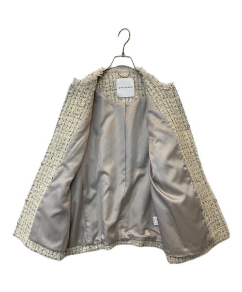 quaranciel（カランシエル）quaranciel (カランシエル) チェック ファンシー ツイード ノーカラー ジャケット ベージュ サイズ:36の古着・服飾アイテム