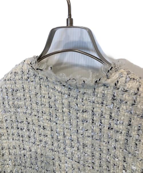 quaranciel（カランシエル）quaranciel (カランシエル) チェック ファンシー ツイード ノーカラー ジャケット ベージュ サイズ:36の古着・服飾アイテム