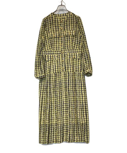 Diagram（ダイアグラム）Diagram (ダイアグラム) ツイードプリントワンピース 03224 31142-00 ネイビー×イエロー サイズ:36の古着・服飾アイテム