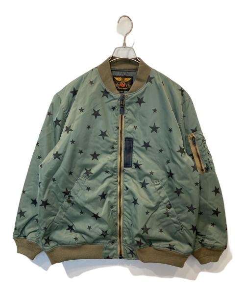 CALEE（キャリー）CALEE (キャリー) Allover star pattern MA-1 オールオーバー・スター・パターン・エムエーワン グリーン サイズ:Lの古着・服飾アイテム