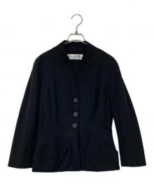 Christian Dior（クリスチャン ディオール）の古着「シルクウール ノーカラー 裾プリーツギャザージャケット 2C21230C1725」｜ブラック