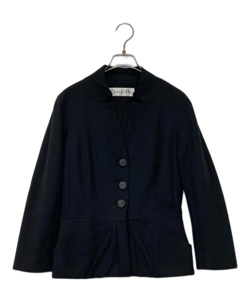 Christian Dior（クリスチャン ディオール）Christian Dior (クリスチャン ディオール) シルクウール ノーカラー 裾プリーツギャザージャケット 2C21230C1725 ブラック サイズ:40の古着・服飾アイテム