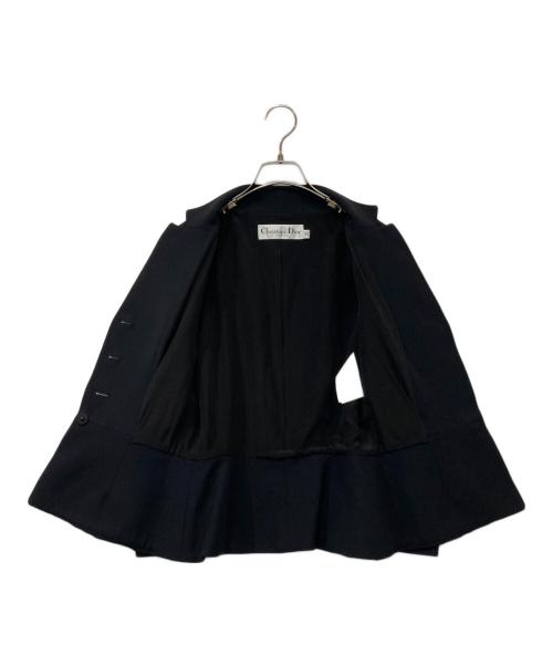Christian Dior（クリスチャン ディオール）Christian Dior (クリスチャン ディオール) シルクウール ノーカラー 裾プリーツギャザージャケット 2C21230C1725 ブラック サイズ:40の古着・服飾アイテム
