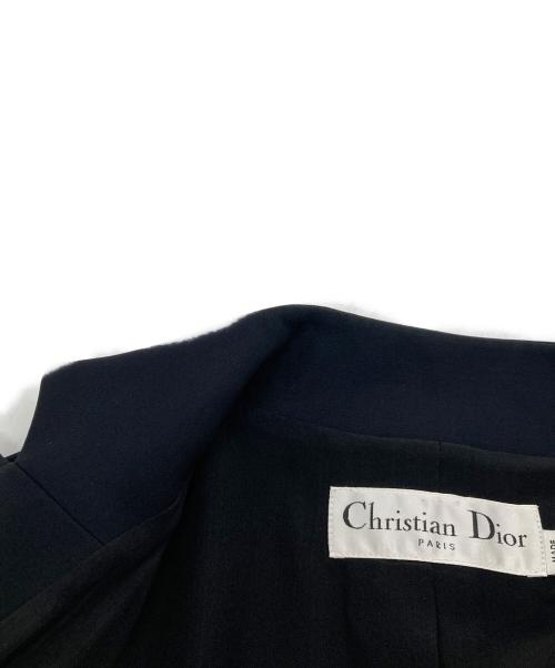 Christian Dior（クリスチャン ディオール）Christian Dior (クリスチャン ディオール) シルクウール ノーカラー 裾プリーツギャザージャケット 2C21230C1725 ブラック サイズ:40の古着・服飾アイテム