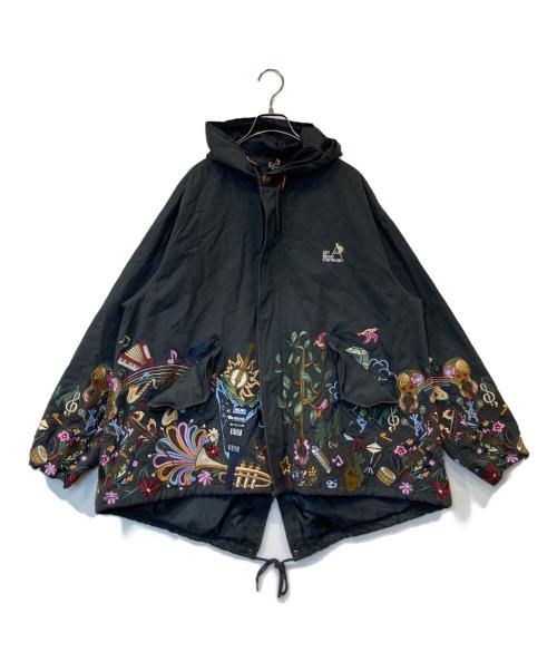 go slow caravan（ゴースローキャラバン）go slow caravan (ゴースローキャラバン) コードクロスパネル刺繍モッズコート 380243 ブラック サイズ:3の古着・服飾アイテム