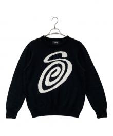stussy（ステューシー）の古着「Curly S Sweater カーリー エス セーター  115718」｜ブラック