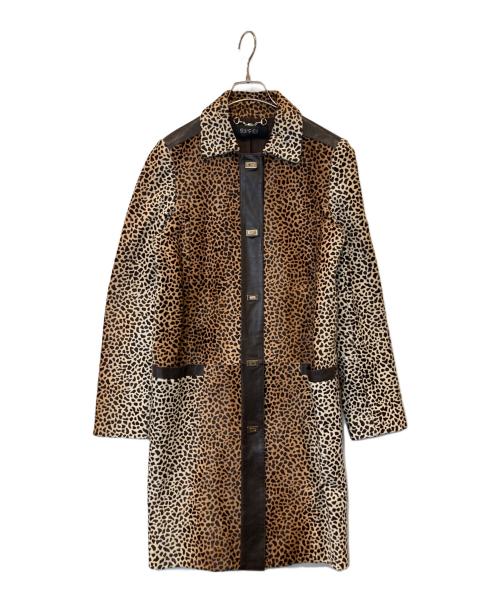 GUCCI（グッチ）GUCCI (グッチ) レオパード柄ハラコ レザーコート 250034 XM863 ブラウン サイズ:40の古着・服飾アイテム
