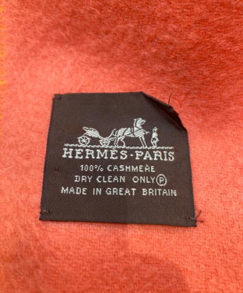 HERMES（エルメス）HERMES (エルメス) リバーシブルカシミヤマフラー ピンク×オレンジの古着・服飾アイテム