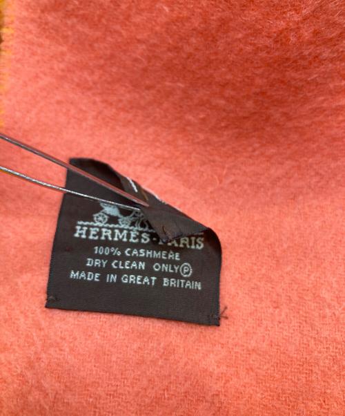 HERMES（エルメス）HERMES (エルメス) リバーシブルカシミヤマフラー ピンク×オレンジの古着・服飾アイテム