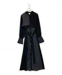 HARE（ハレ）の古着「アシンメトリー配色プリーツワンピース　HAL07103AK」｜ブラック×グレー