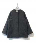 green label relaxingグリーンレーベルリラクシング）の古着「アンゴラビーバー ノーカラー ミドル コート　3525-1-380963」｜グレー