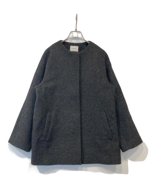 green label relaxing（グリーンレーベルリラクシング）green label relaxing (グリーンレーベルリラクシング) アンゴラビーバー ノーカラー ミドル コート　3525-1-380963 グレー サイズ:36の古着・服飾アイテム