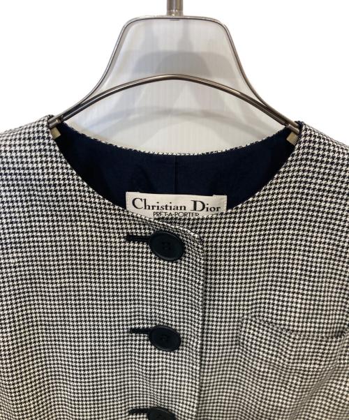 Christian Dior（クリスチャン ディオール）Christian Dior (クリスチャン ディオール) ノーカラージャケット ブラック×ホワイト サイズ:7の古着・服飾アイテム